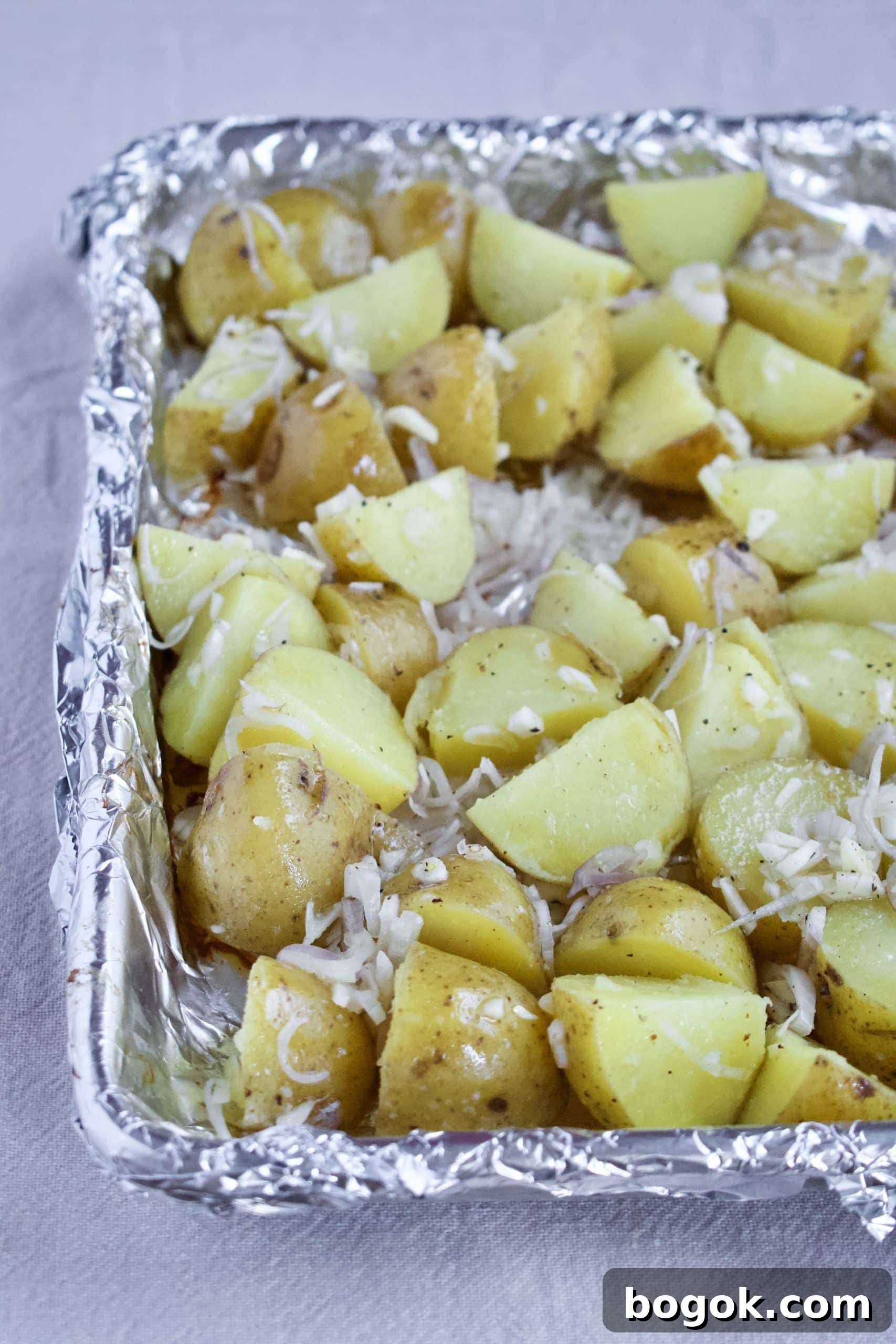Crispy Roasted Potato Salad with Herbs and Dijon 3 Potatoes after being boiled and seasoned