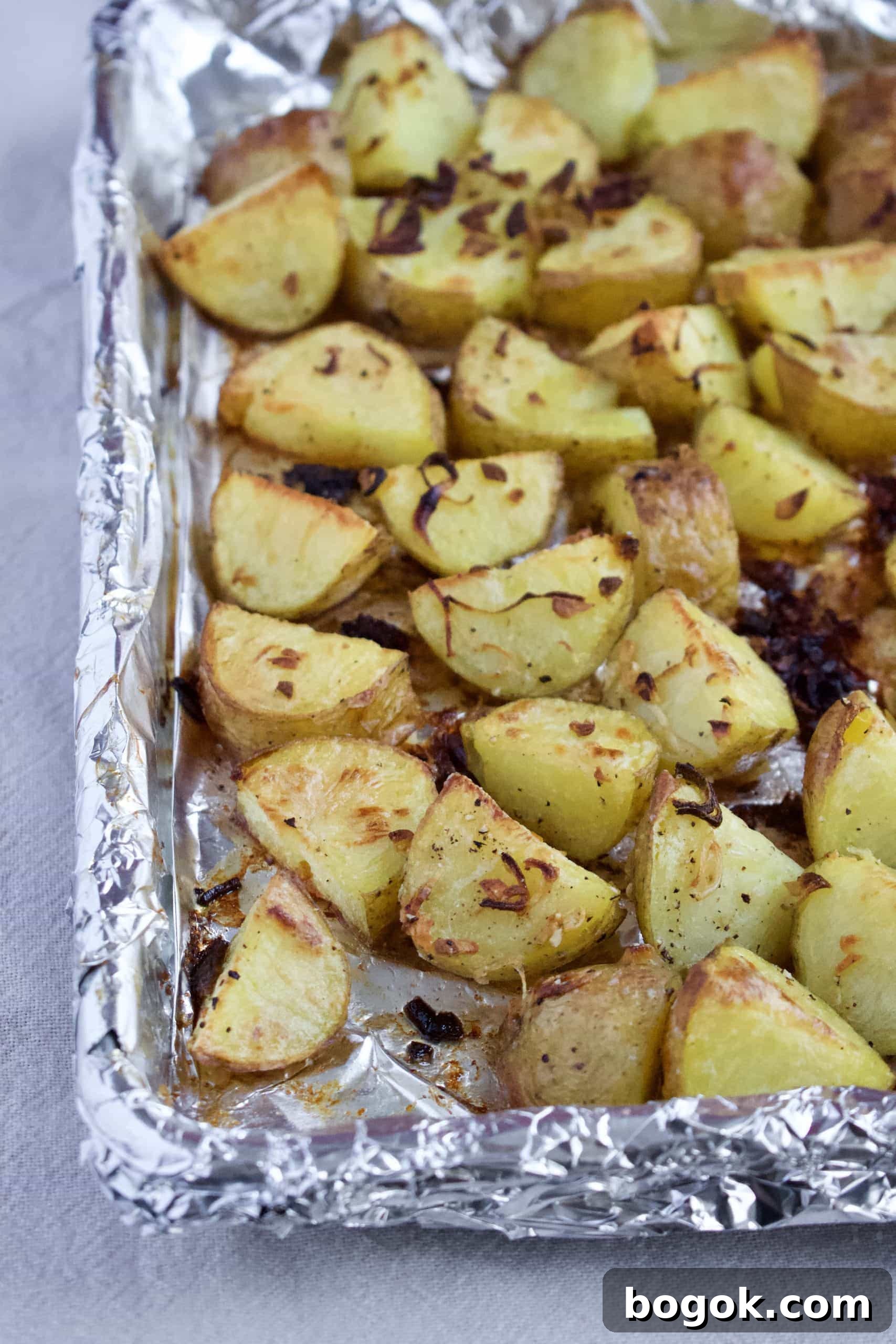 Crispy Roasted Potato Salad with Herbs and Dijon 4 Potatoes after roasting