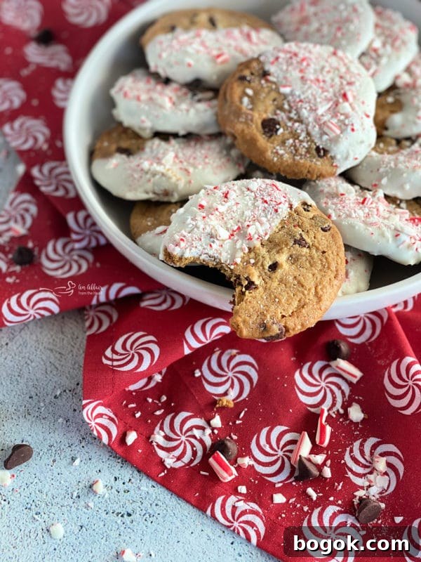Peppermint-Dipped Chocolate Chip Cookies Recipe 2 Peppermint dipped chocolate chip cookies
