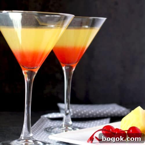 Bikini Martini Recipe: Pineapple Vodka Cocktail 5 Tropical bikini martinis in martini glasses