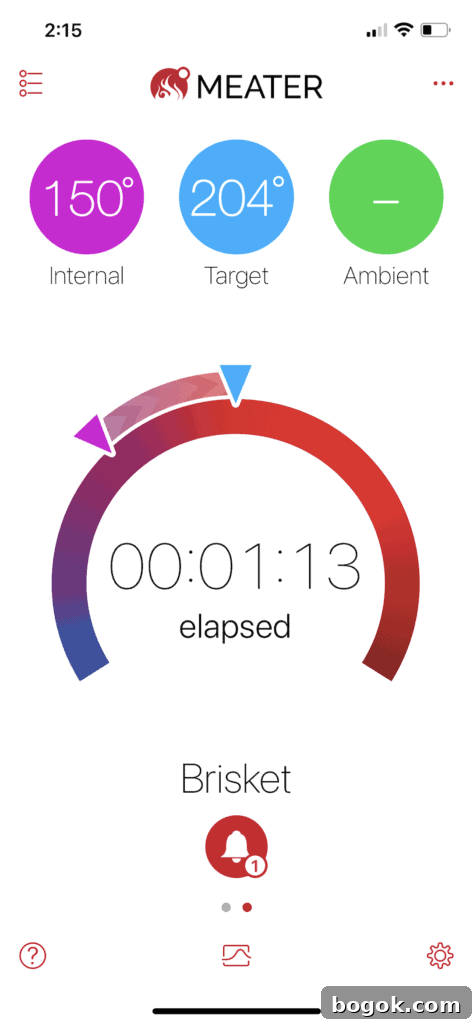 Meater app temperature display