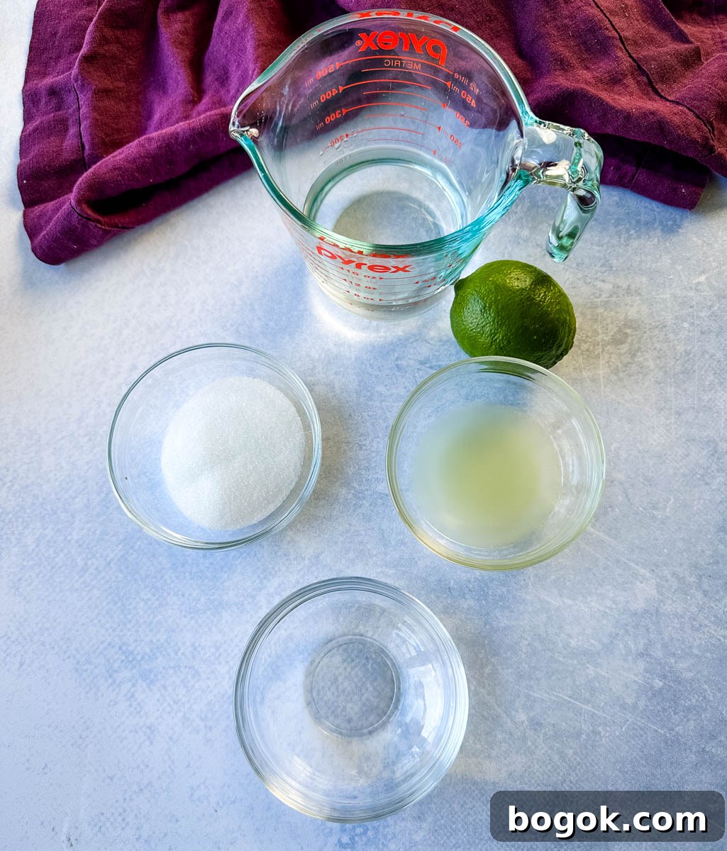 Frozen Watermelon Margarita Recipe for Summer 4 water, sweetener or sugar, fresh lime juice, and tequila in separate glass bowls