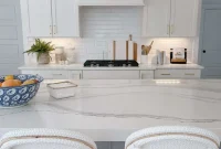 White Kitchen with Blue Island: Design Details