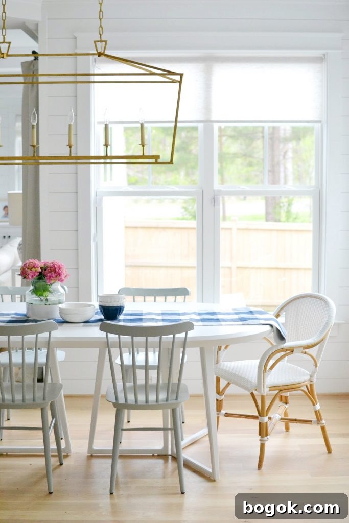 White Kitchen with Blue Island: Design Details 7 kitchen table nook in a blue and white kitchen