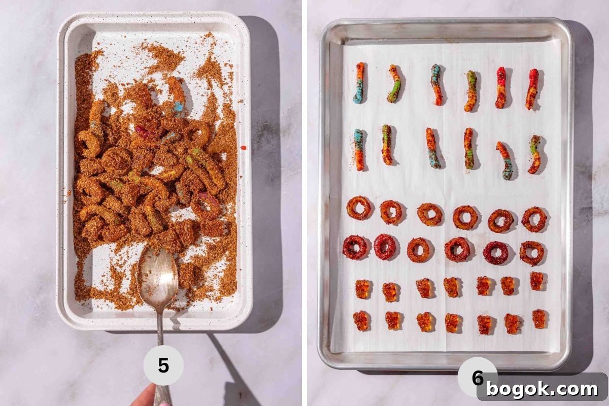 How to Make Mexican Chamoy Candy: Tangy Sweet Treat 6 coating the candies in tajin and chili powder mix, then transferring to a baking sheet to dry.