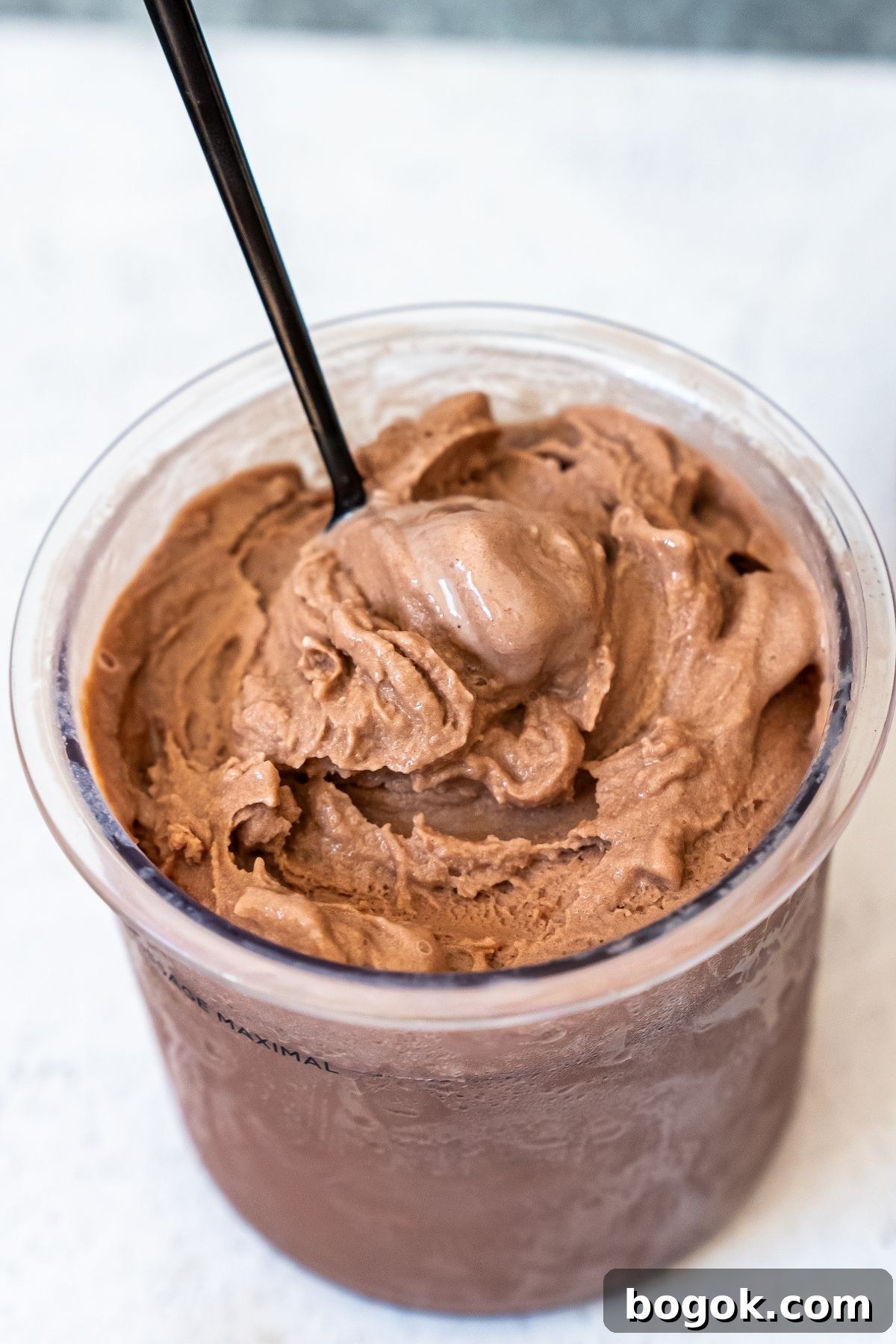 Ninja Creami Chocolate Ice Cream with Fairlife Milk 2 Chocolate Fairlife milk ice cream with spoon