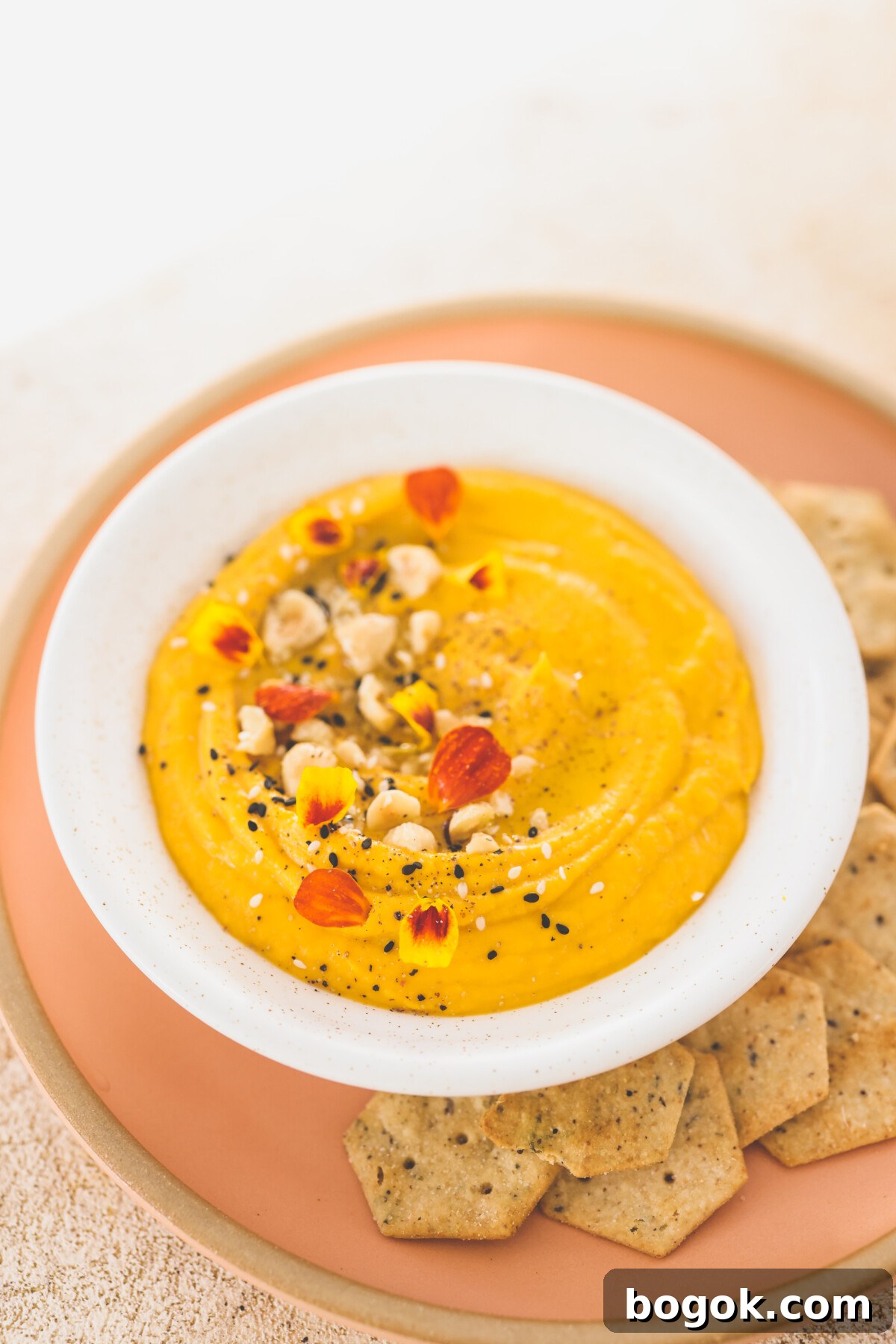 Roasted Butternut Squash Dip Recipe, Creamy Fall Appetizer 3 butternut squash dip in a white bowl with crackers