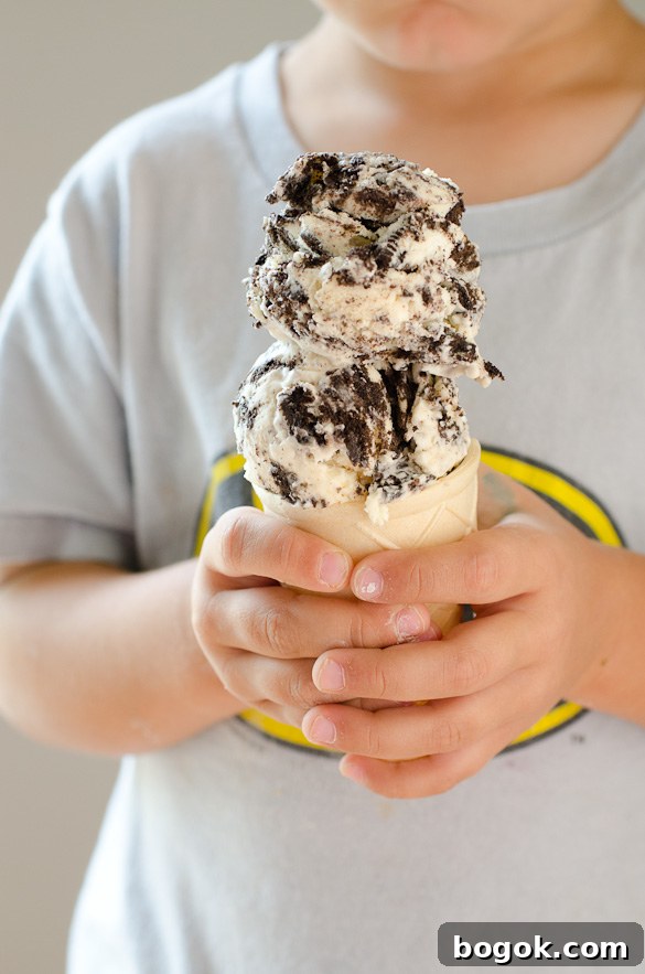 No-Churn Oreo Cheesecake Ice Cream Recipe 2 Child holding OREO ice cream cone