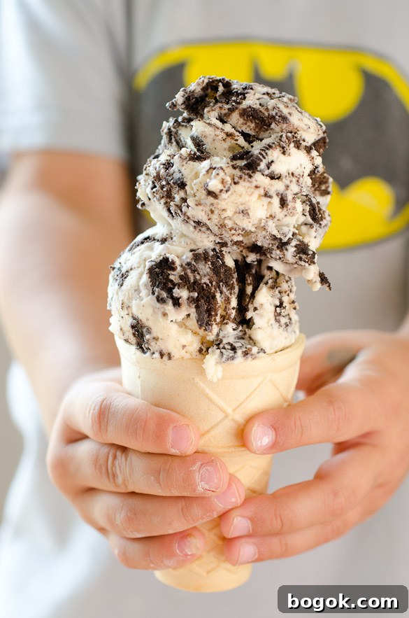 No-Churn Oreo Cheesecake Ice Cream Recipe 3 Child holding OREO ice cream cone